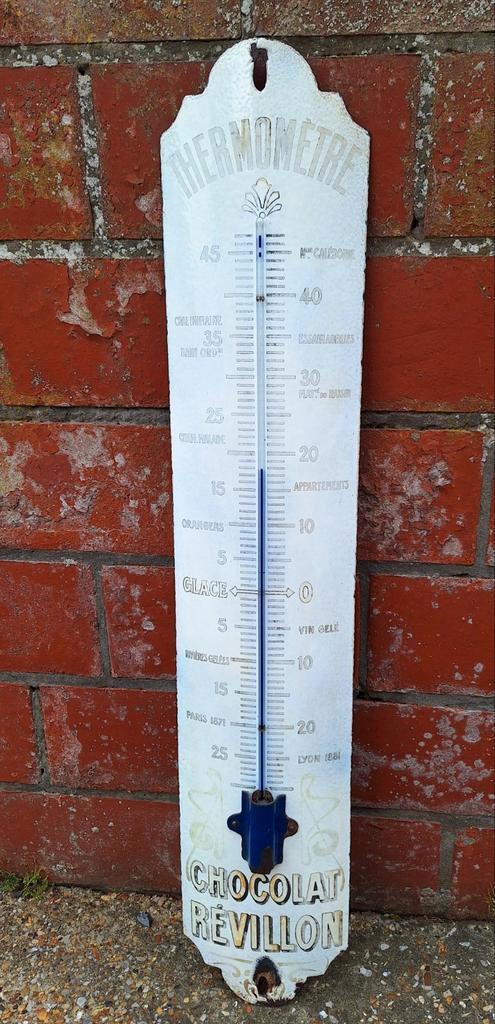 Thermomètre en émail Chocolat Revillon, Collections, Marques & Objets publicitaires, Utilisé, Panneau publicitaire, Enlèvement ou Envoi