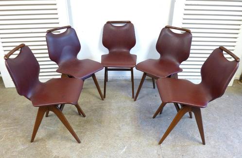 Prachtige set van 5 vintage retro stoelen, Huis en Inrichting, Stoelen, Gebruikt, Vijf, Zes of meer stoelen, Hout, Kunststof, Rood