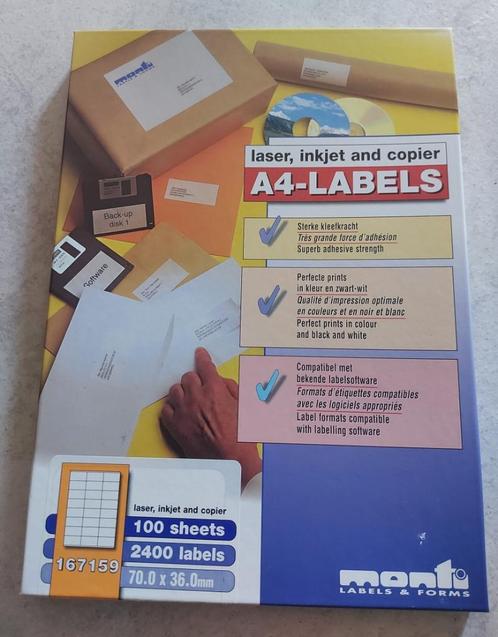 Etiquettes 35 pages format A4 - 24 pièces par page, Informatique & Logiciels, Étiqueteuses, Comme neuf, Étiquette, Enlèvement ou Envoi