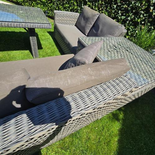 Loungeset, Tuin en Terras, Tuinsets en Loungesets, Gebruikt, Loungeset, Rotan, 5 zitplaatsen, Bank, Bijzettafel, Ophalen
