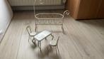 Handgemaakte vintage poppenbed en tafel met 2 stoelen, Enlèvement