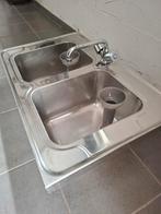 Dubbele rvs horeca spoelbak, inclusief kraan, Ophalen, Zo goed als nieuw