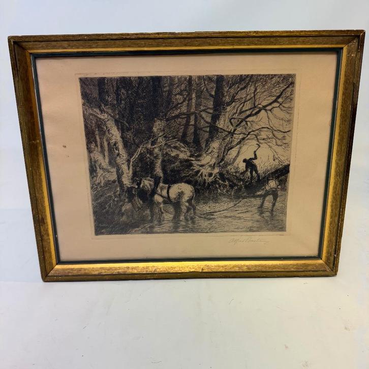 Ets ‘In het bos’ van Alfred Bastien, Antiek en Kunst, Kunst | Etsen en Gravures, Verzenden