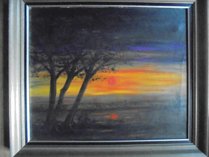 Alice van Meirvenne  Landschap bij valavond, Antiek en Kunst, Kunst | Schilderijen | Klassiek, Verzenden