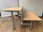 Gebruikt aluminium duo bureau licht eiken blad, Huis en Inrichting, Bureaus, Ophalen, Elektrisch, Bureau