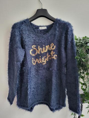 Marineblauwe trui van H&M met gouden glittertekst maat 10/12 beschikbaar voor biedingen
