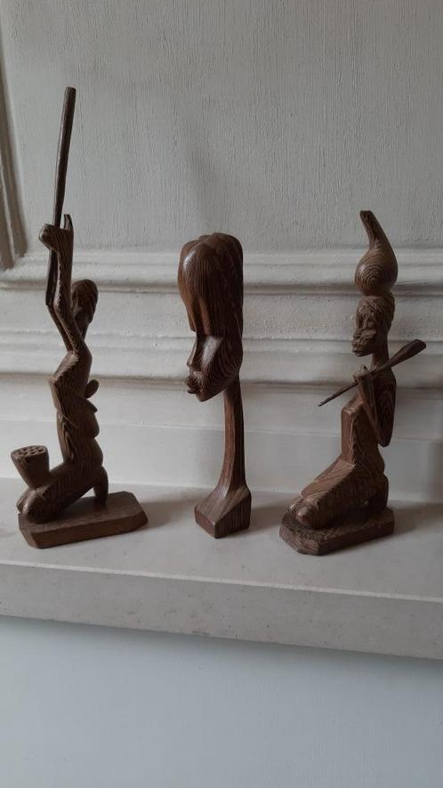 3 houten afrikaanse beeldjes, Antiek en Kunst, Kunst | Niet-Westerse kunst, Ophalen