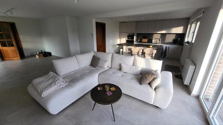 Hoeksalon in topstaat — nauwelijks gebruikt — beige stof, Huis en Inrichting, Zetels | Complete zithoeken, Stof, Ophalen