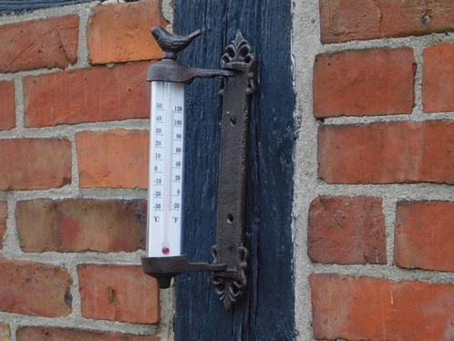 Gietijzeren frame + vogel-glazen thermometer-glas, Tuin en Terras, Tuinwanddecoratie, Nieuw, Ophalen of Verzenden