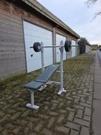 Halterbank + gewichten, Sport en Fitness, Ophalen, Gebruikt, Borst, Halterset