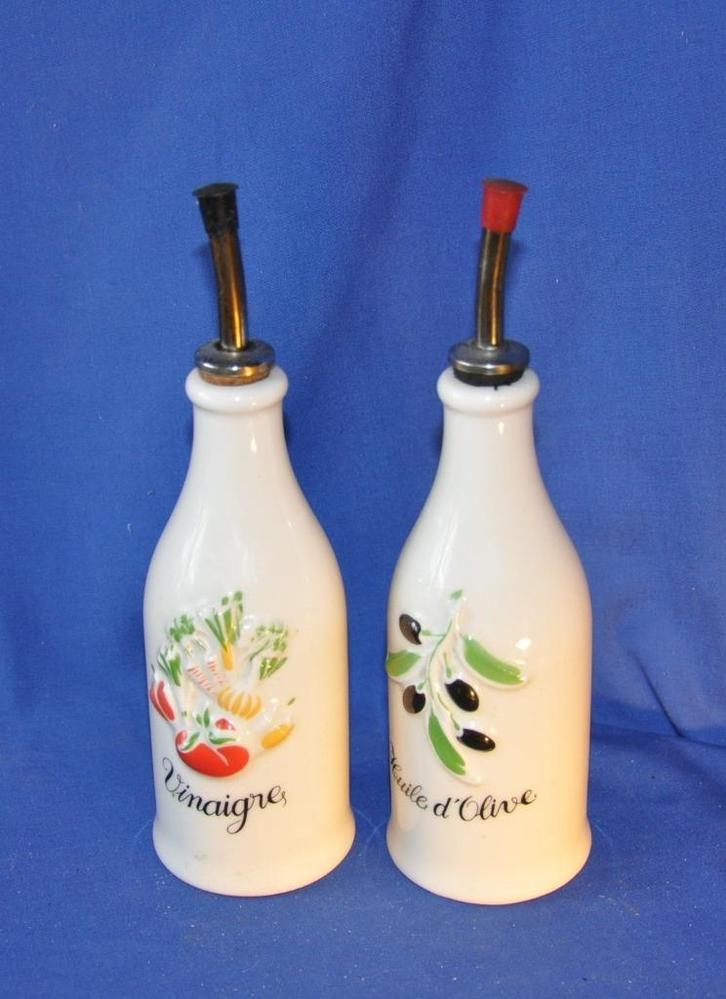 2 fioles de table pour huile et vinaigre bouchon verseur, Antiquités & Art, Antiquités | Céramique & Poterie, Enlèvement ou Envoi