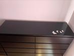 Commode 8 tiroirs avec plateau en verre noir, Maison & Meubles, Comme neuf