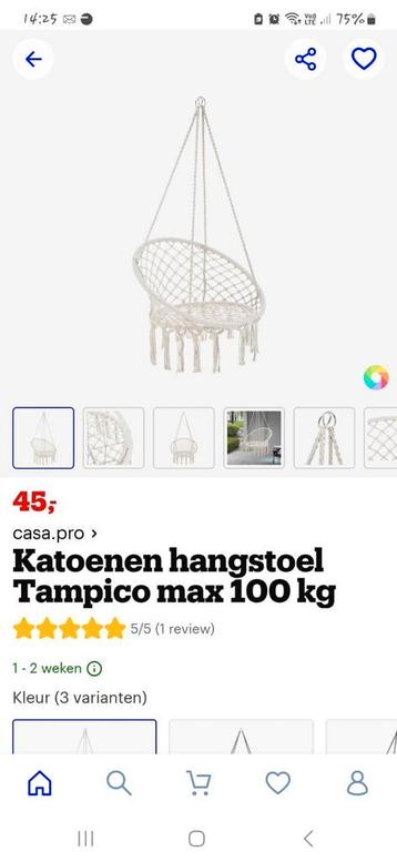 Katoenen hangstoel tampici max 100 kg