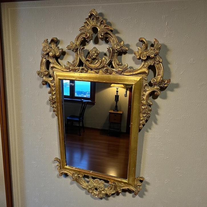 Vintage gouden barok spiegel met kam/ wandspiegel, Antiek en Kunst, Antiek | Spiegels, Ophalen of Verzenden