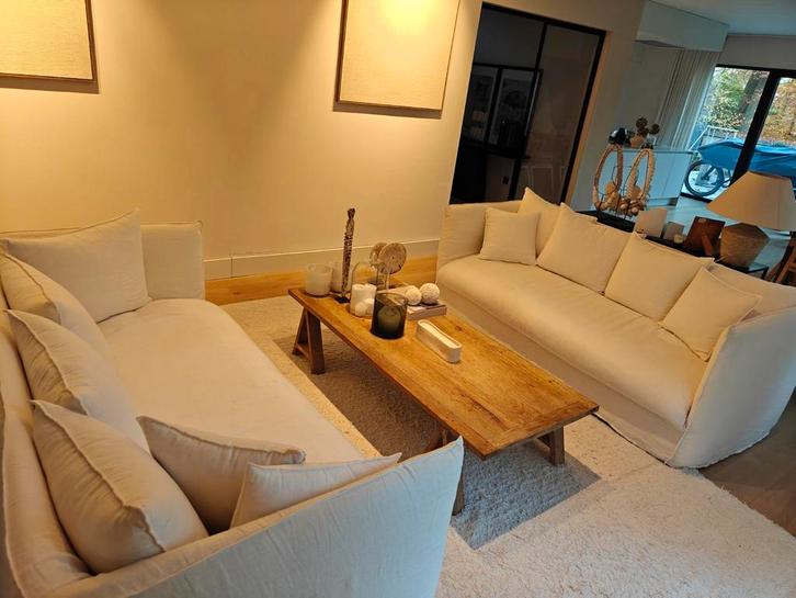 2 identieke witte zetels 203 cm, Huis en Inrichting, Zetels | Zetels, Zo goed als nieuw, Ophalen