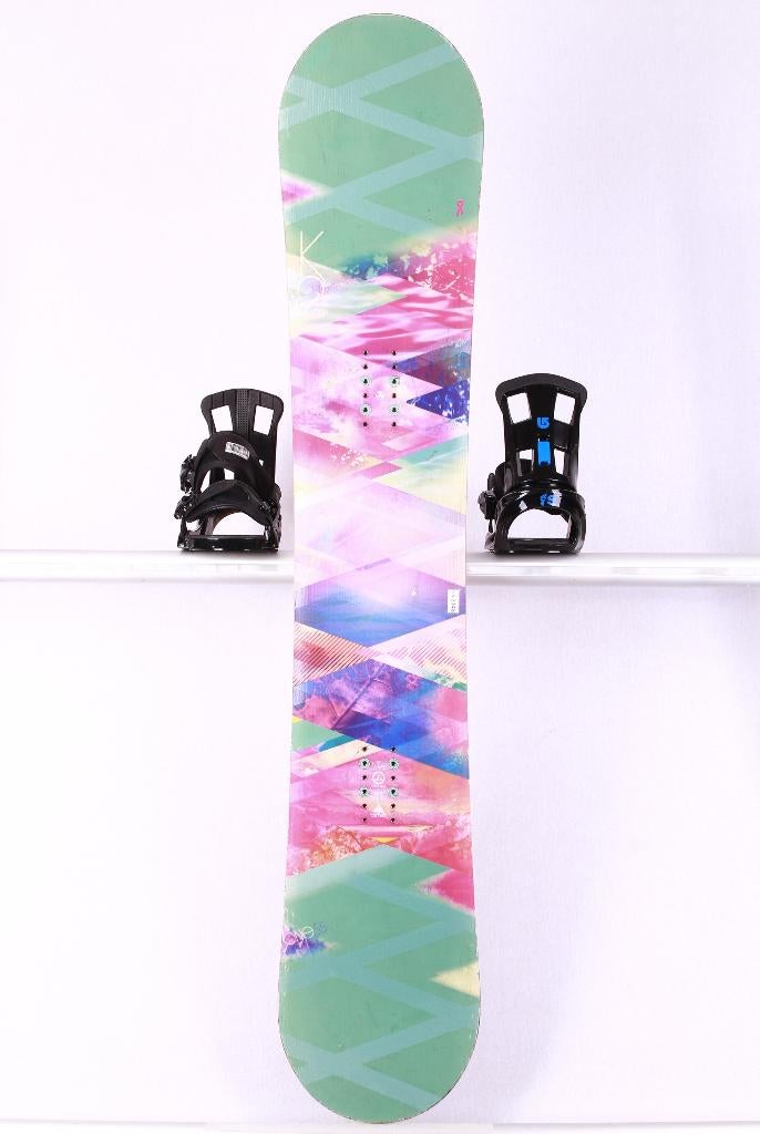 155 dames snowboard K2 ECO LITE, green/pink, FLAT, Sport en Fitness, Snowboarden, Gebruikt, Bindingen, Ophalen of Verzenden