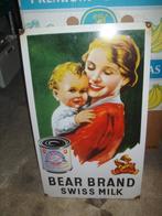 Bear Brand Swiss emaille plaat alleen met de hand, Ophalen, Gebruikt, Reclamebord