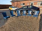 6 Leren stoelen, Huis en Inrichting, Ophalen, Gebruikt, Blauw, Metaal