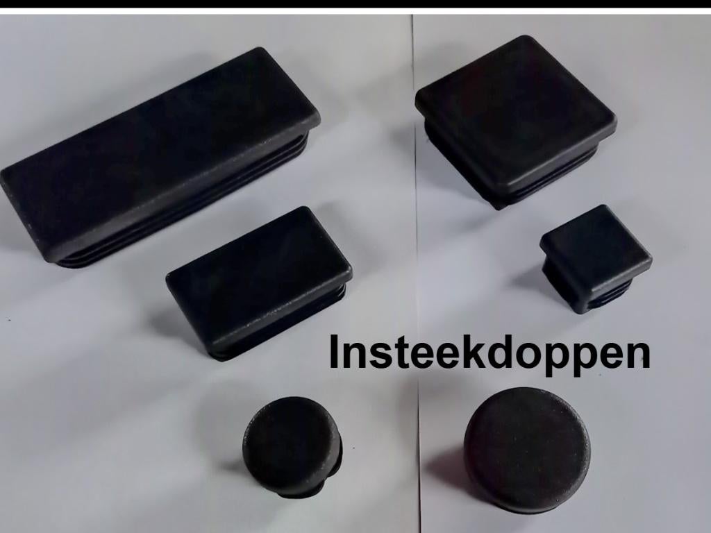 Zwarte nylon insteekdoppen - meubeldoppen - buisdoppen, Huis en Inrichting, Tafelonderdelen, Nieuw, Tafelpoot, Rechthoekig, Metaal