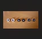 Set 3 paar oorbellen bloemen zwart en zilverkleurig strass, Enlèvement ou Envoi, Noir