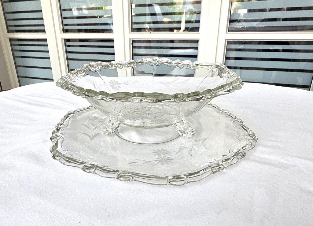 Glazen set geslepen serveerschalen, Ophalen of Verzenden