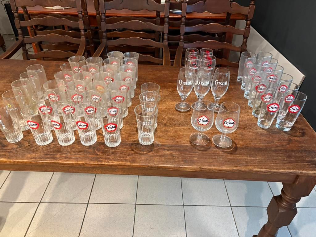 Bierglazen: Voornamelijk Cristal, enkele Jupiler, Ophalen, Gebruikt, Overige merken