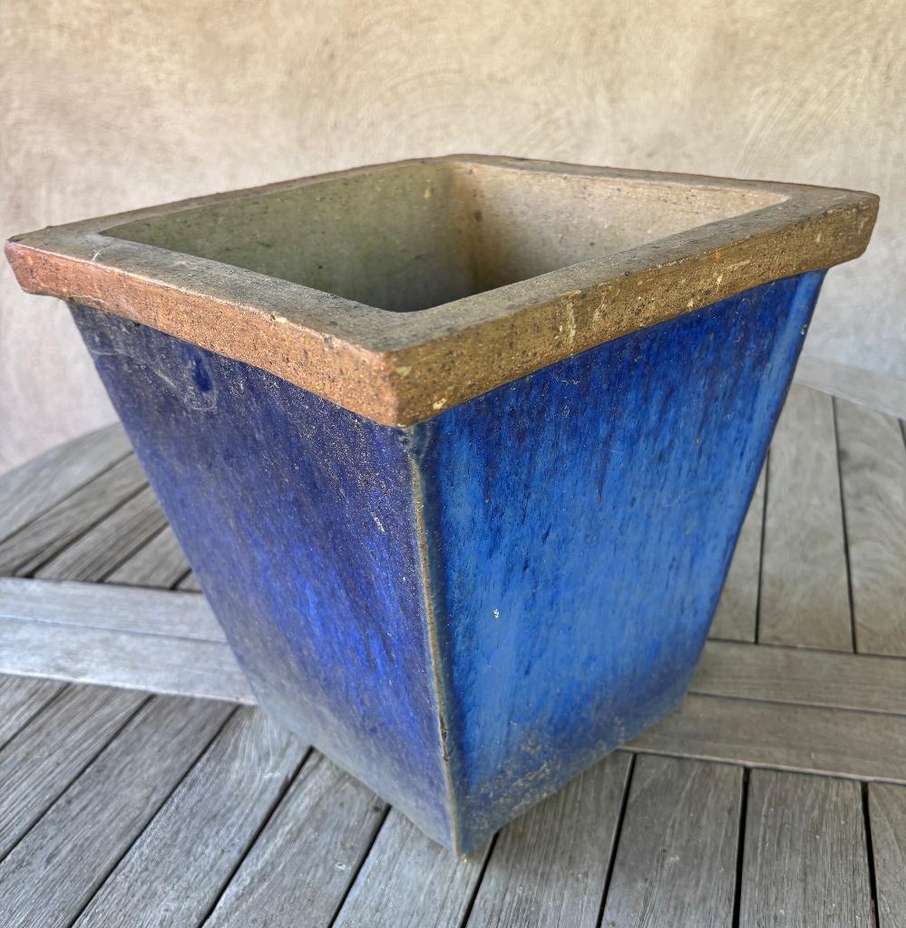 Blauwe bloempot, Tuin en Terras, Ophalen, Gebruikt, Vierkant, Minder dan 40 cm