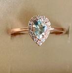 Nieuwe!! Gouden Ring 14k Rosé - Aquamarijn 1ct & Diamant, Ophalen, Zo goed als nieuw, Goud, Goud