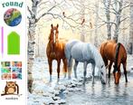 nr 591 Diamond Painting paarden in sneeuw 40x40cm (rond), Verzenden, Nieuw, Knutselwerk