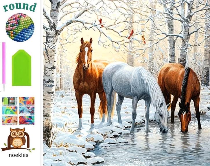 nr 591 Peinture au diamant chevaux dans la neige 40x40cm (ro, Hobby & Loisirs créatifs, Bricolage, Neuf, Bricolage, Envoi