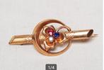 Broche trèfle en or 18 carats., Bijoux, Sacs & Beauté, Bijoux anciens, Enlèvement ou Envoi, Or, Broche, Avec pierre précieuse