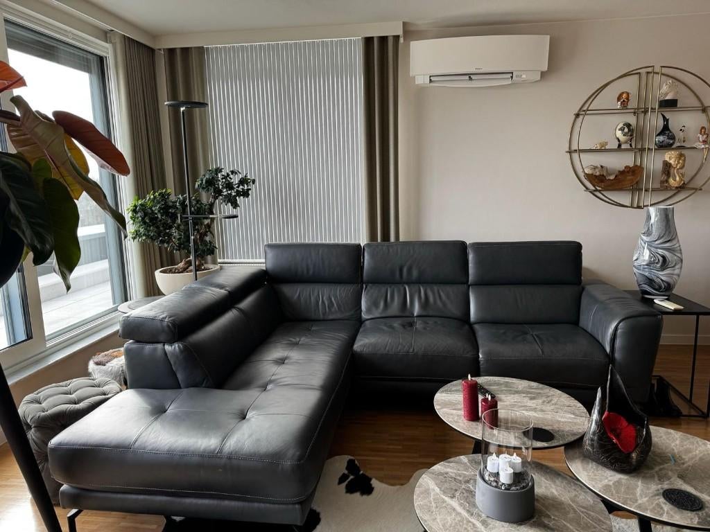 lounge-zetel kalfsleer grijs verstelbare gedeelte rugleuning, Banc d'angle, Comme neuf, Enlèvement, Cuir