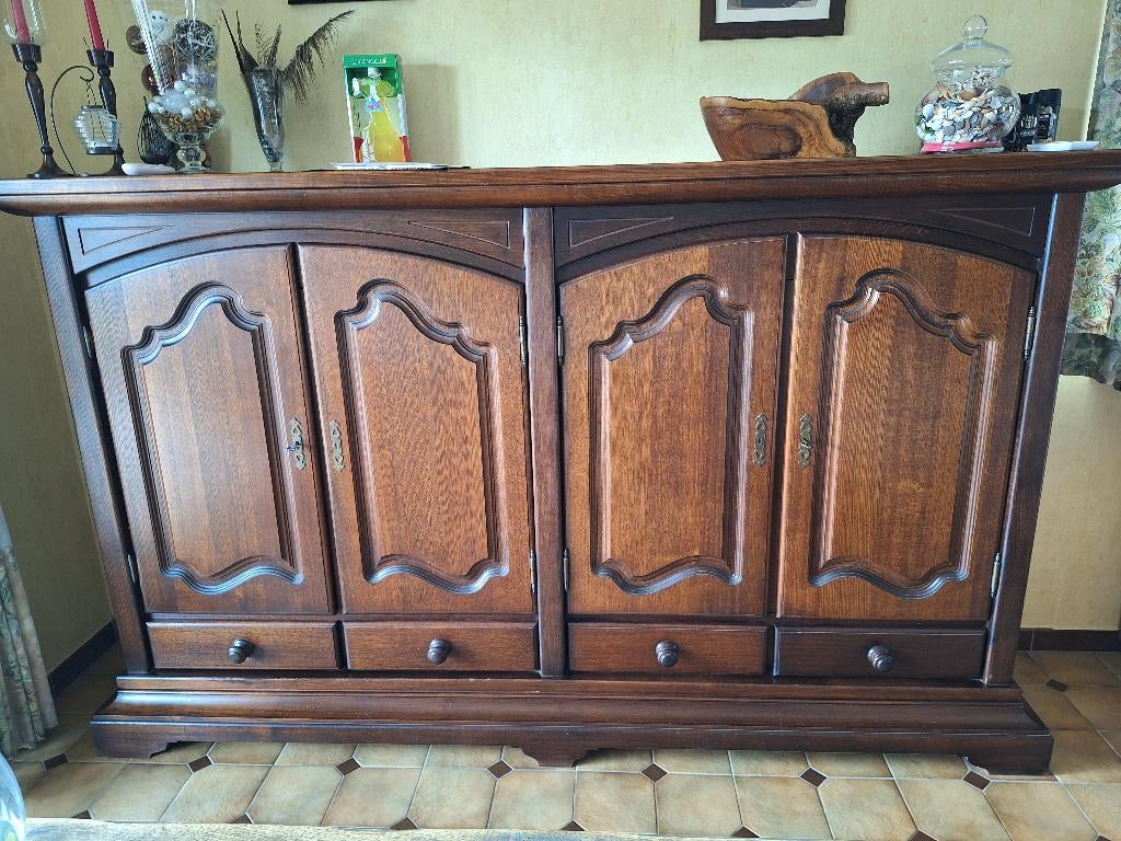 Eiken eetkamerset Louis XV, Huis en Inrichting, Kasten | Dressoirs, Gebruikt, 200 cm of meer, 50 tot 75 cm, Met lade(s), Met deur(en)