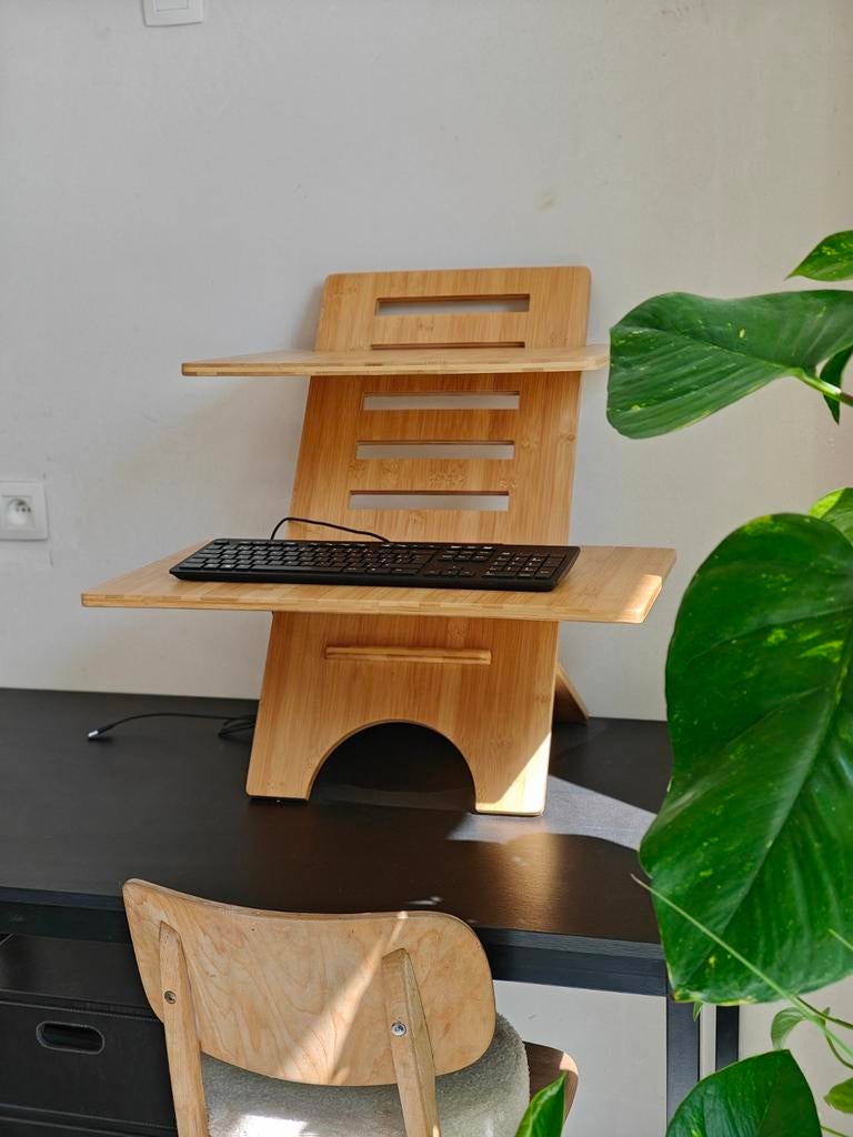 Sta bureau bamboe ergonomisch, Maison & Meubles, Bureaux, Enlèvement ou Envoi, Réglable en hauteur