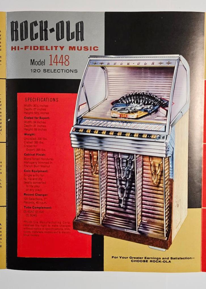 ROCK-OLA Model 1448 Juke-Box 1955 original folders, Collections, Machines | Jukebox, Utilisé, Enlèvement ou Envoi