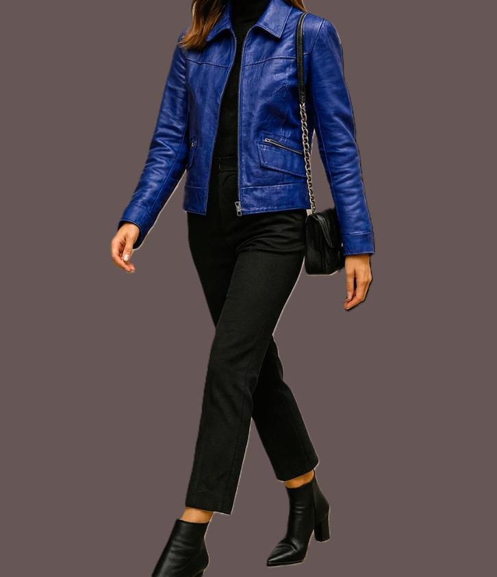 ARMA leren jasje maat 38, Kleding | Dames, Jassen | Winter, Gedragen, Maat 38/40 (M), Blauw, Ophalen of Verzenden