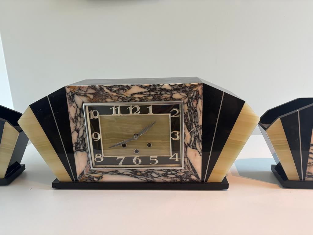 Prachtig Art Déco Schouwgarnituu - Marmer & Onyx - Jaren '30, Enlèvement ou Envoi