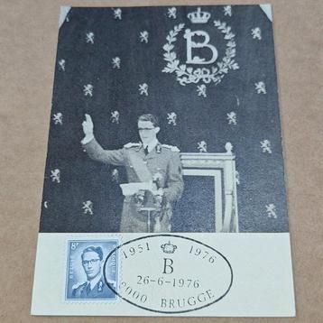 Verjaardagskaart van Koning Boudewijn met postzegel uit 1976 beschikbaar voor biedingen