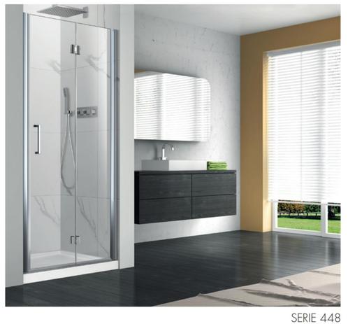 Douchedeur tussen twee muren met draaivouwdeur:Aluconcept –, Doe-het-zelf en Bouw, Sanitair, Nieuw, Douche, Chroom, Glas, Ophalen