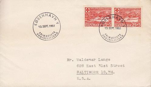 1951 - DENEMARKEN - FDC Rode Kruis [Michel 329] + KOBENHAVN, Postzegels en Munten, Postzegels | Europa | Scandinavië, Gestempeld