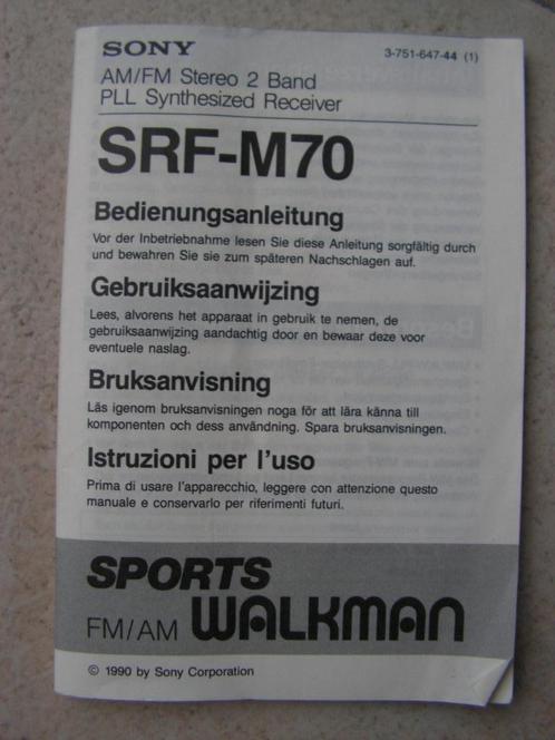 Mode d'emploi Sony Sports Walkman SRF-M70, TV, Hi-fi & Vidéo, Walkman, Discman & Lecteurs de MiniDisc, Walkman ou Baladeur, Enlèvement ou Envoi