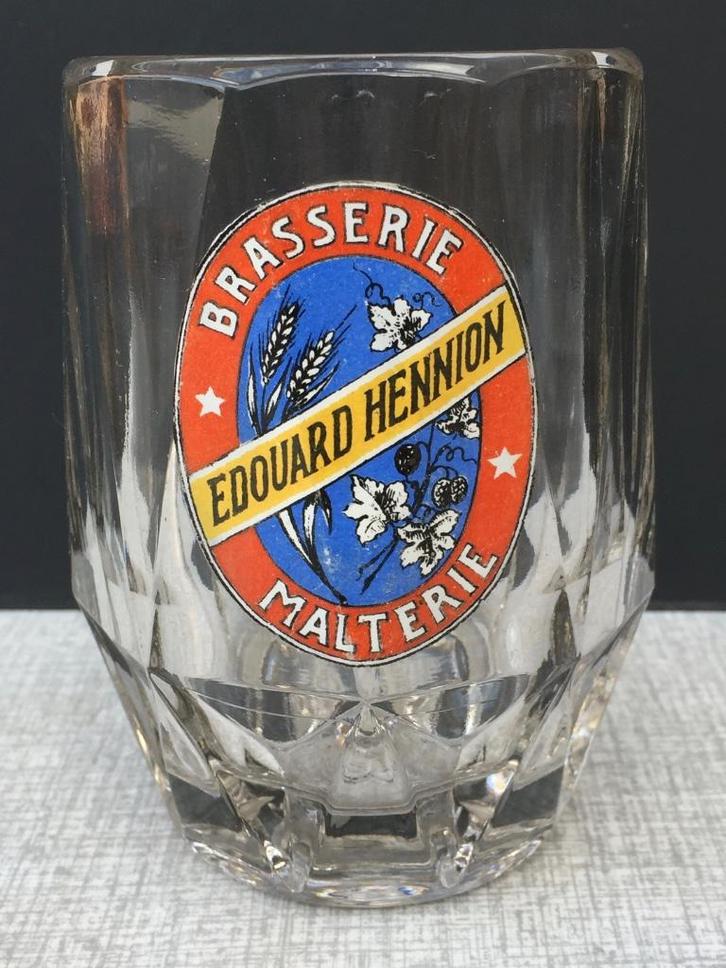 Bierglas Edouard Hennion brasserie, malterie emaille, Verzamelen, Biermerken, Gebruikt, Glas of Glazen, Overige merken, Ophalen of Verzenden