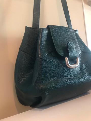 Vintage lederen cross body tas kleur dennengroen  beschikbaar voor biedingen