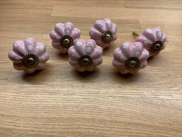 Clayre & Eef kastknoppen roze wit gespikkeld - diameter 5cm, Enlèvement ou Envoi, Comme neuf