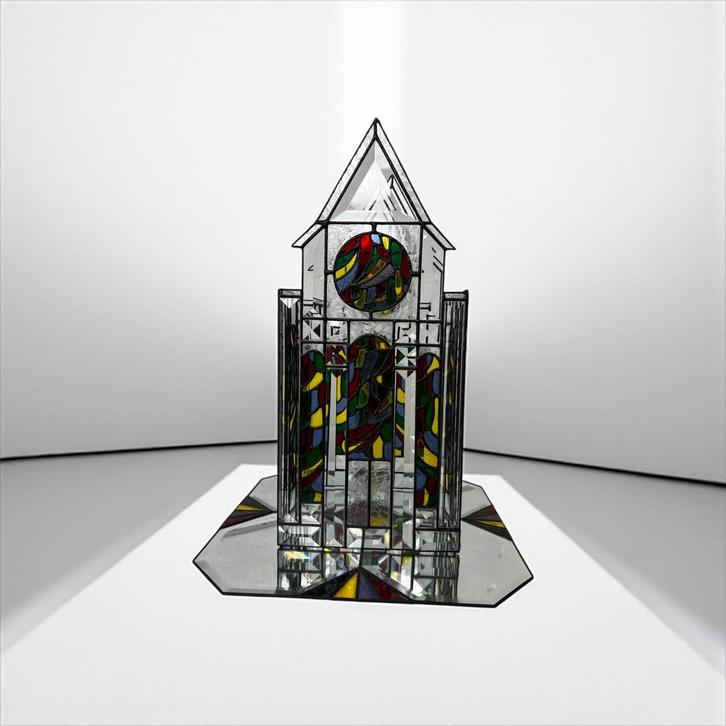 Vintage glas-in-lood decoratie / kathedraal met voet, Huis en Inrichting, Woonaccessoires | Wanddecoraties, Gebruikt, Ophalen of Verzenden