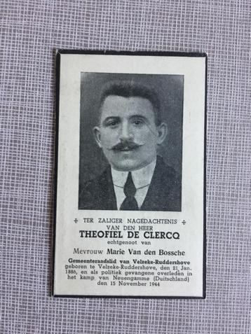 Oorlogsslachtoffer De Clercq Velzeke +1944 Neuengamme WOII, Envoi, Image pieuse