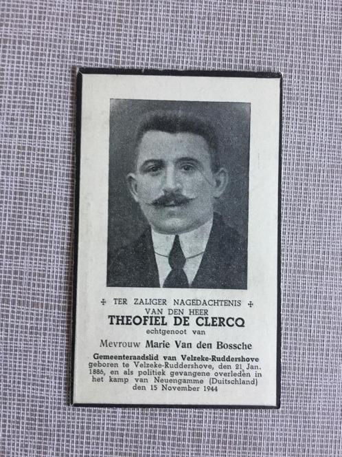 Oorlogsslachtoffer De Clercq Velzeke +1944 Neuengamme WOII, Verzamelen, Bidprentjes en Rouwkaarten, Bidprentje, Verzenden