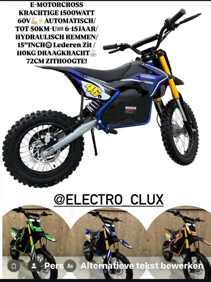 E-MOTORCROSS KRACHTIGE 1500WATT 60V️ TOT 50KM-U 6-15JAAR, Fietsen en Brommers, Minibikes, Midibikes en Pitbikes, Nieuw, Ophalen