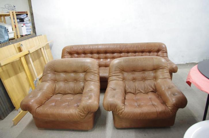 vintage lederen bankstel, Huis en Inrichting, Zetels | Zetels, Gebruikt, Rechte bank, Vierpersoons of meer, 250 tot 300 cm, 75 tot 100 cm