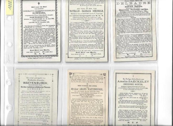 gedachtenisprentjes van Poperinge voor 1900, Verzamelen, Bidprentjes en Rouwkaarten, Bidprentje, Ophalen of Verzenden